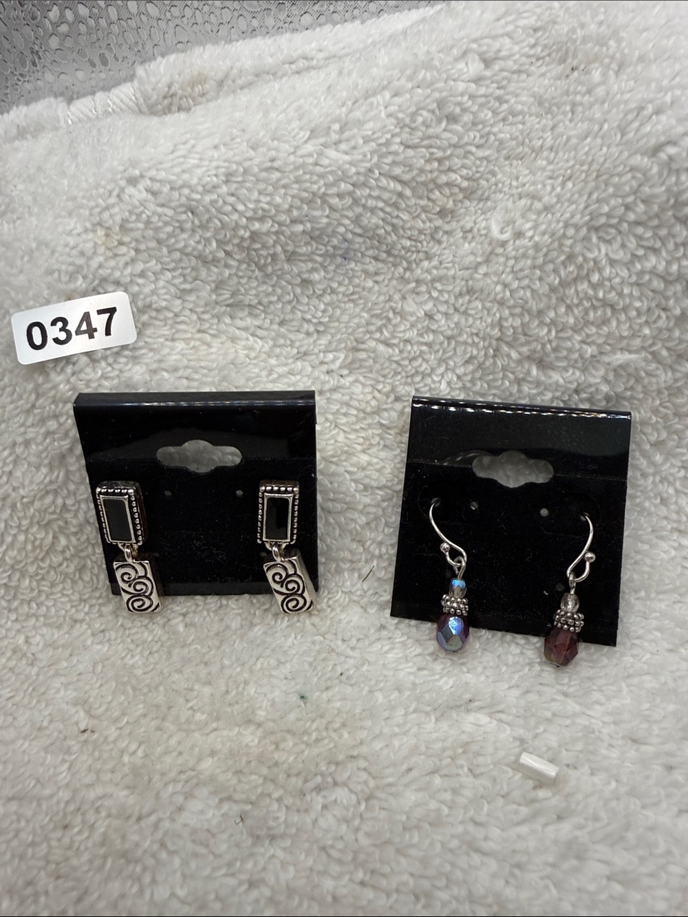 Two-Pair Women's Drop Earring Set Onyx & silvertoned/ purple drop
